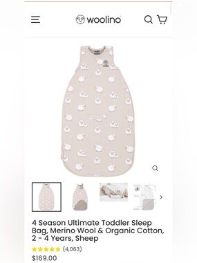 Woolino Toddler Sleep Bag in Light Beige Sheep Print